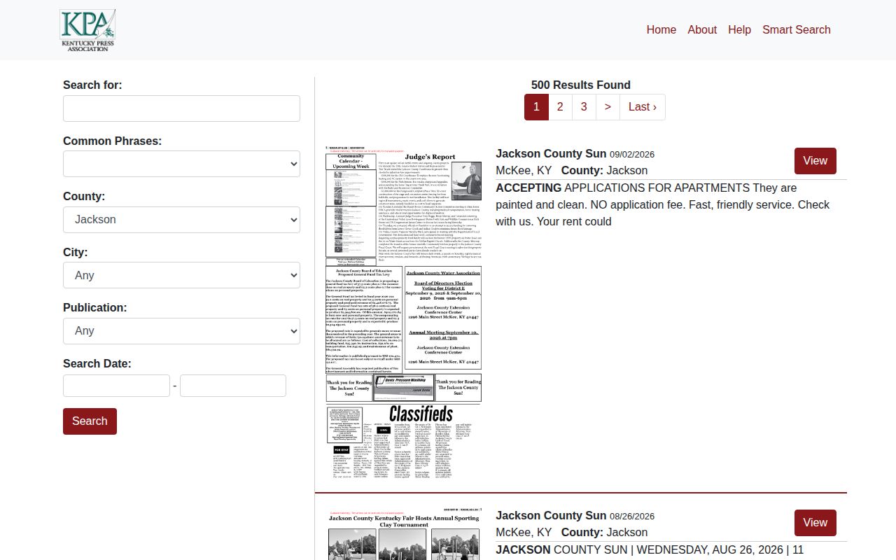 Jackson County public notice archive used to research historical arrest rosters