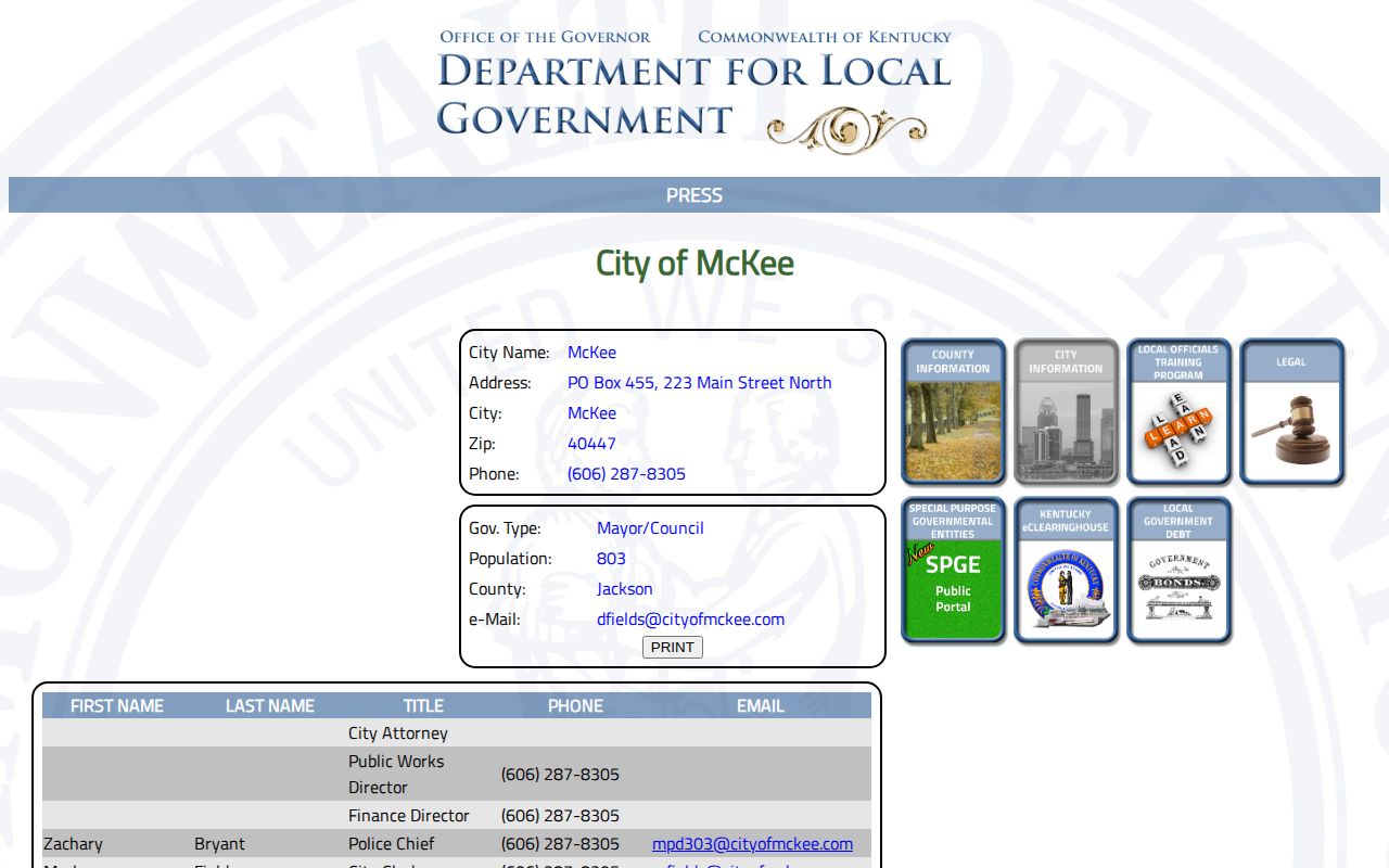 Official Kentucky city profile relevant to McKee recent arrests and city records