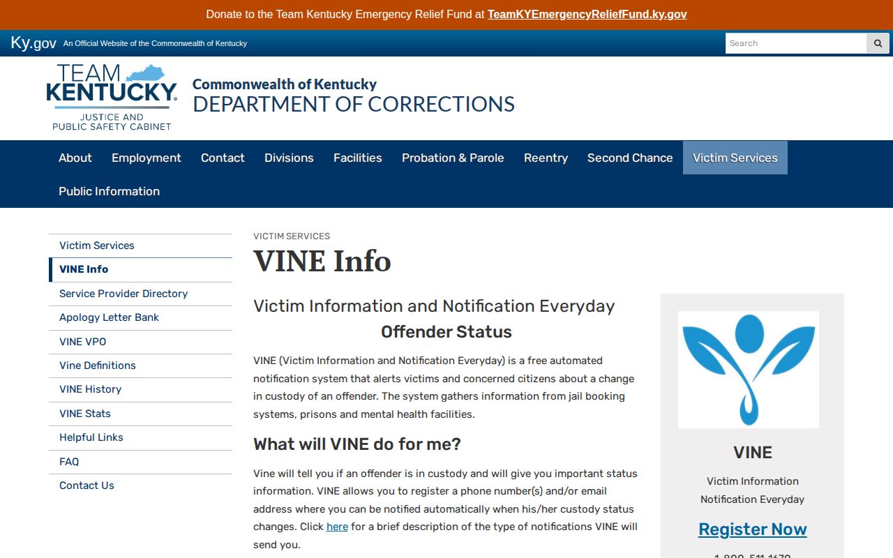 Kentucky VINE custody information for Jackson County status alerts