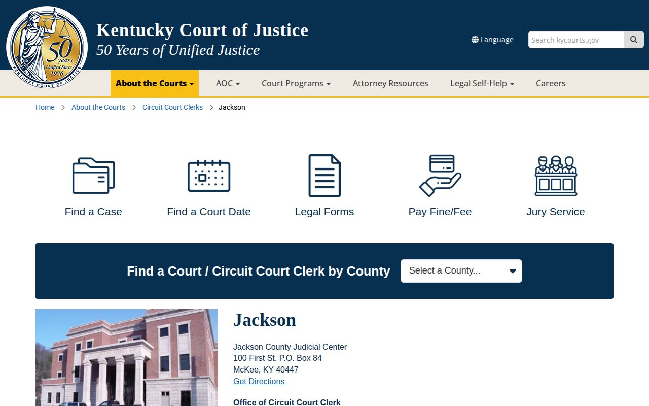 Jackson County court contact page for arrest case records and dispositions